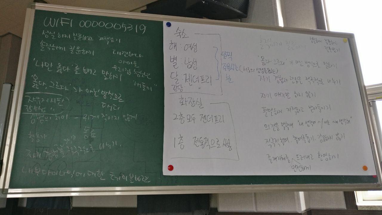 캠프 첫 날, 모두가 동의할 수 있는 원칙 만들기 시간