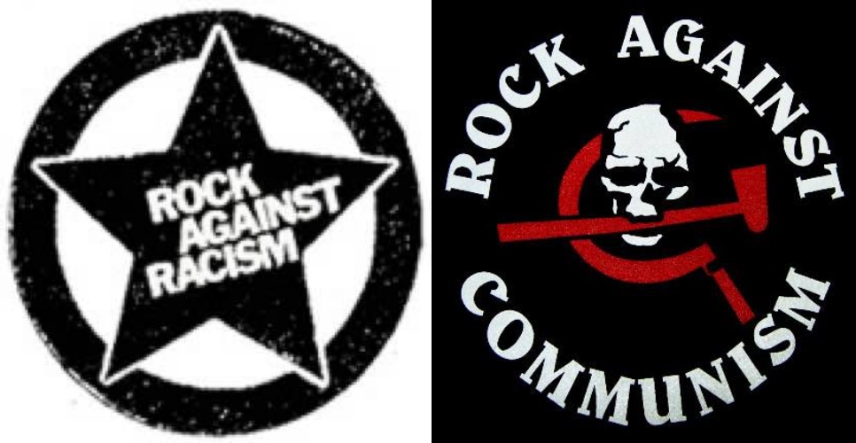 Rock against Racism과 Rock Against Communism의 로고